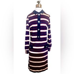 Vintage Mod Red White Blue Striped 1960s Jersey Shift Dress